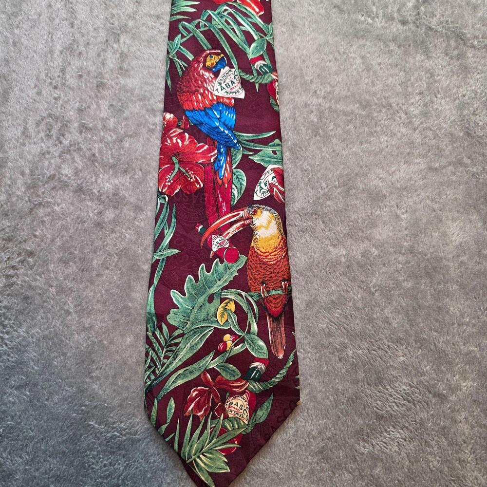 Tabasco Tie Mens One Size Tropical Parrot Toucan 100% Silk Novelty Necktie USA